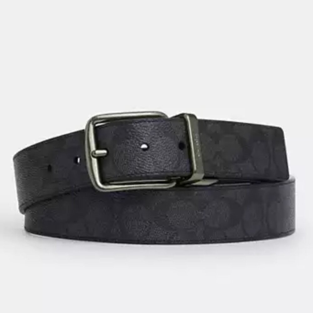 NEW COACH Men's Harness Buckle Belt Reversable Black Size 50 (cut to size)